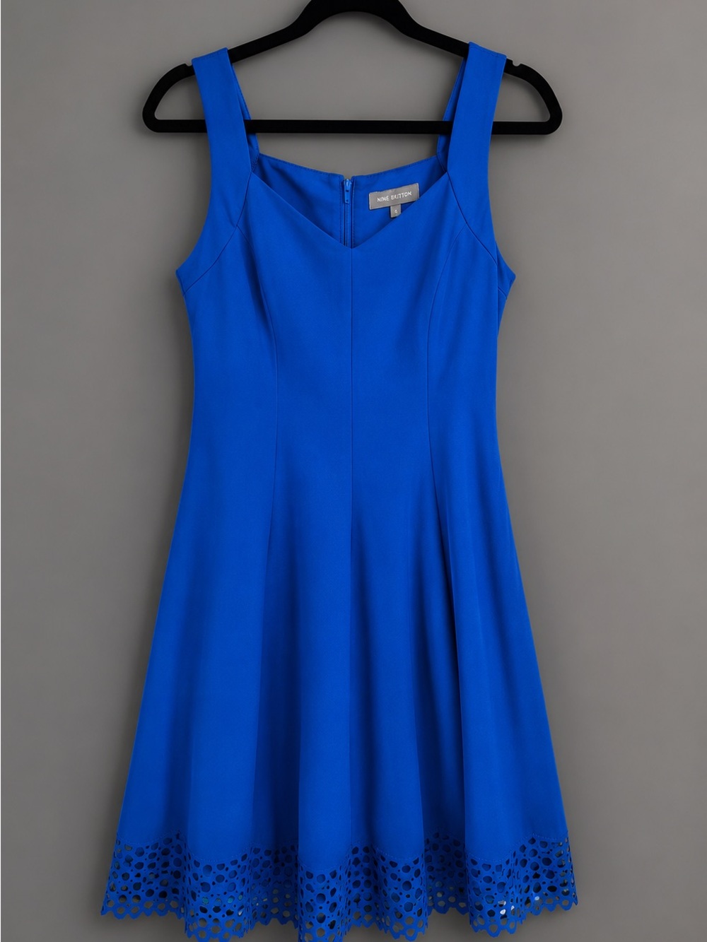 Donna Ricco Royal Blue Midi Dress with Laser-Cut Hem